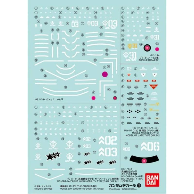 Bandai Water Decal #119 for Mobile Suit Gundam The Origin Multiuse 3